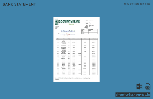 Beispiel eines Kontoauszugs der Kenya Co-operative Bank (Vorschau)